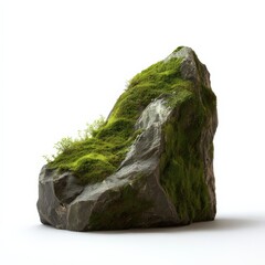 Mossy Rock Formation Isolated on White, Sustainable Decor, Nature Texture, Environmental Conservation, Eco-Friendly Design