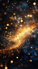 Obraz premium Sparkling golden particles create a mesmerizing cosmic effect in a dark background space