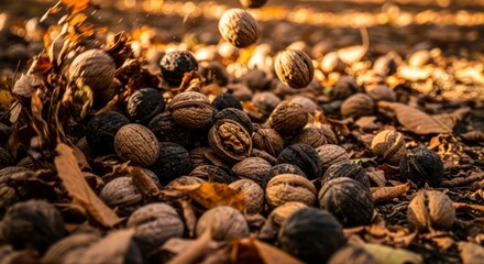 Falling Walnuts: An Autumnal Harvest in Warm Light