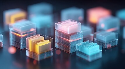 Abstract Glowing Cubes Stacked Neatly Representing Data Storage, Processing, and Technology Infrastructure for Digital Business