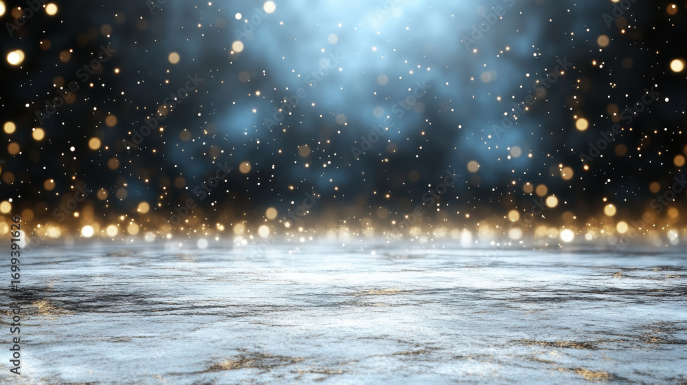 Poster shimmering background with soft light particles and reflective surface creates magical