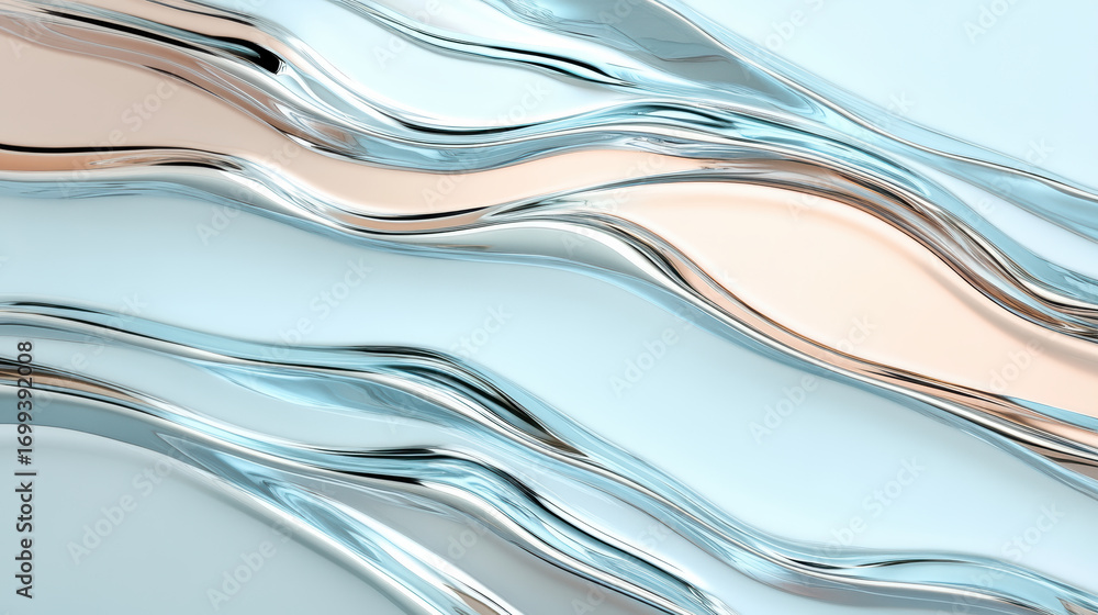 Poster glowing abstract waves in silver and rose gold create mesmerizing visual effect