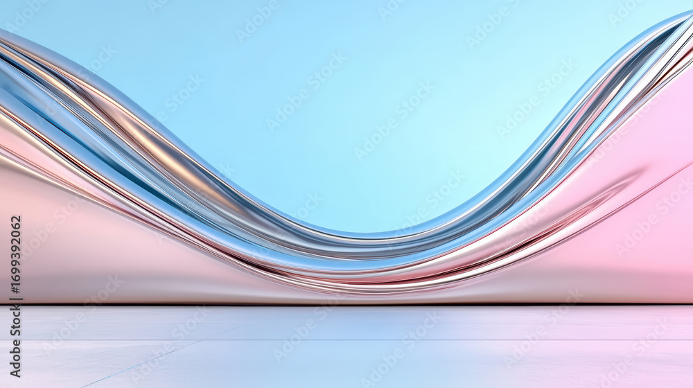 Poster smooth abstract waves in metallic hues create serene atmosphere with gradient background