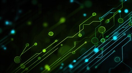 Obraz premium Abstract Technology Background with Circuit Board Pattern in Green and Blue for High Tech Concepts