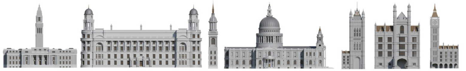 Set of History building with isolated on transparent background. png file, 3d rendering illustration	