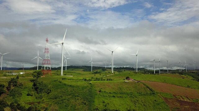 Eco power, wind turbines, producing green energy.