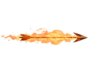 Fiery arrow in motion with smoke and reflection isolated on transparent background