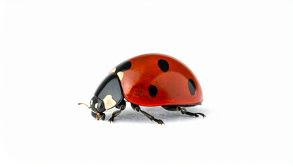Naklejka premium A ladybug with red shell and black spots is shown against a white background.