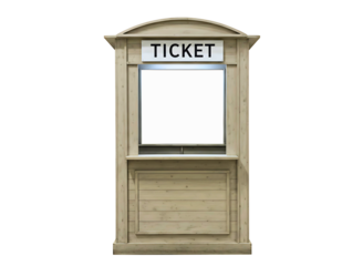 Vintage wooden ticket booth with sign isolated on transparent background