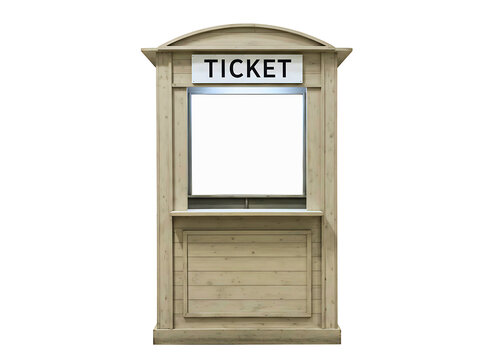 Vintage wooden ticket booth with sign isolated on transparent background