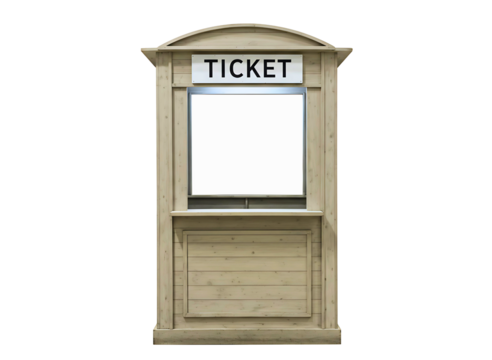 Vintage wooden ticket booth with sign isolated on transparent background