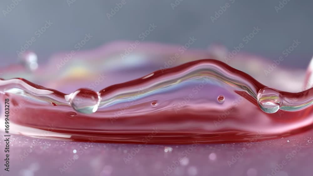 Poster elegant abstract macro of pink liquid splash captured in frozen motion, showing delicate droplet imp