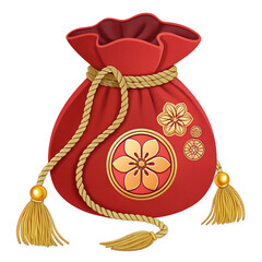 3D Red Chinese Lucky Money Bag with Flowers