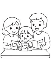 coloring book family making Valentine cards with children