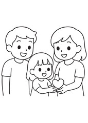 coloring book family giving child a Valentine card with love