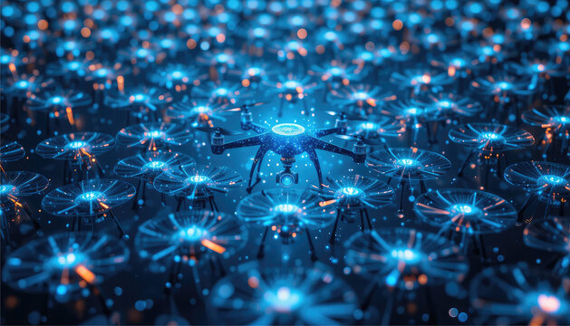 A swarm of micro-drones forming a holographic display.