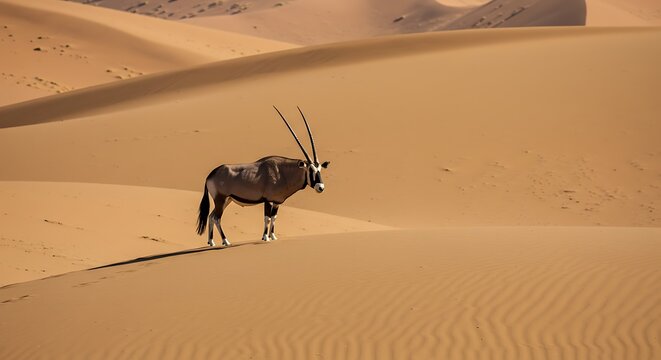 Majestic Oryx Stands Proudly on Golden Namibian Sand Dunes