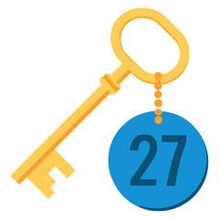 hotel key with room number flat color vector illustration template design