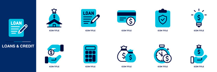 Loans & Credit Blue Colored Outline Icon Set