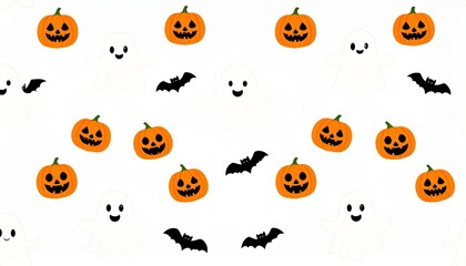 Obraz premium Fun Halloween Abstract Pattern with Ghosts, Bats, and Pumpkins