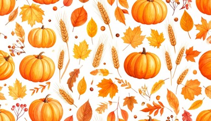 Vibrant Abstract Thanksgiving Art with Pumpkins and Autumn Leaves