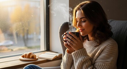 woman drinking coffee in the morning