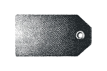 Textured rectangular tag with hole on transparent background. Vector hand drawn illustration