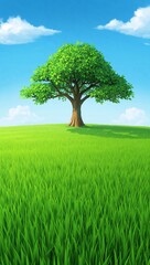 Lush Green Tree on Sunny Hilltop