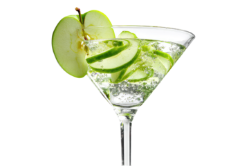 Crisp, refreshing cocktail.  Apple and cucumber slices garnish a martini glass