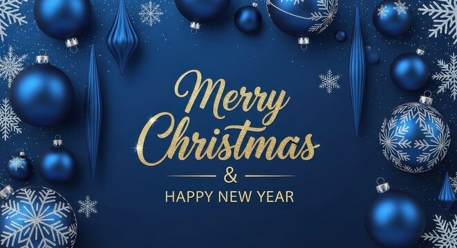 Elegant Blue Merry Christmas and Happy New Year Celebration