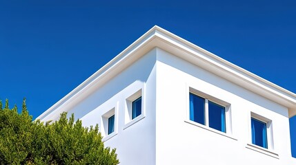 Obraz premium Bright Modern House Under Clear Blue Sky in Vibrant Neighborhood