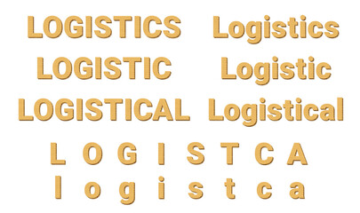 ロジスティック、ダンボール素材で作成した文字のセット。