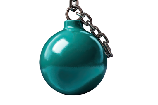 Teal sphere hanging on a chain