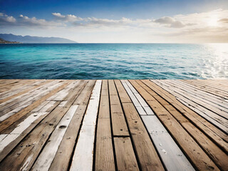 Fototapeta premium wooden floor and sea