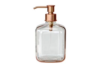 Rectangular glass soap dispenser with rose gold accents
