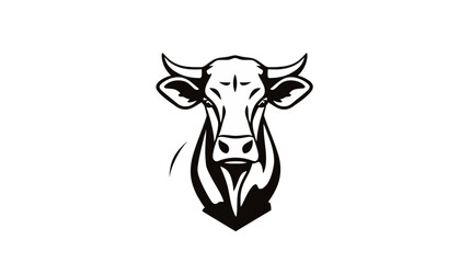 A stylized black and white bull's head illustration, front view, strong and bold design.
