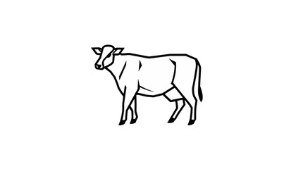 A simple black and white line drawing depicting a standing cow.