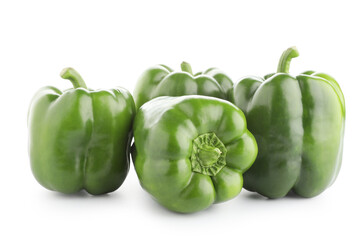 Green bell peppers isolated on white background, closeup