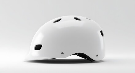 Fototapeta premium Minimalist White Bicycle Helmet with Ventilation Holes on White Background