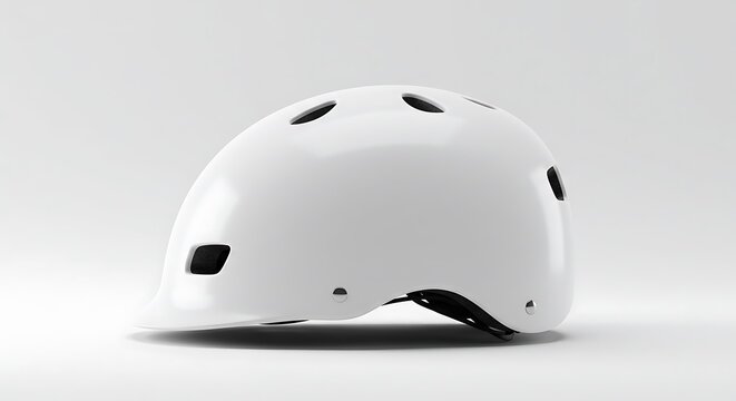 Minimalist White Bicycle Helmet with Ventilation Holes on White Background