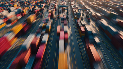 time-lapse streaks of moving containers on automated guided vehicles futuristic port illustration concept scene visual for commercial design use high detail quality stock image illustration concept