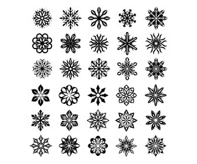 Snowflake Icon Set – Black and White Winter Holiday Vector Pack