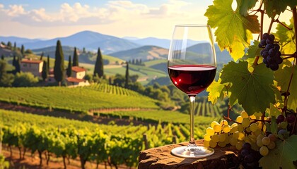 Wine glass rests on stone