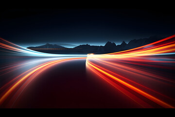 Dynamic city lights: Abstract long exposure of red light trails in urban area