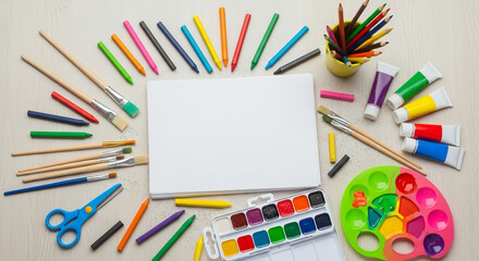 Celebrate Happy World Teachers Day Creative Art Supplies on a Wooden Table, Ready for Inspiration!