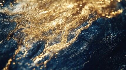 Abstract gold and blue liquid texture.