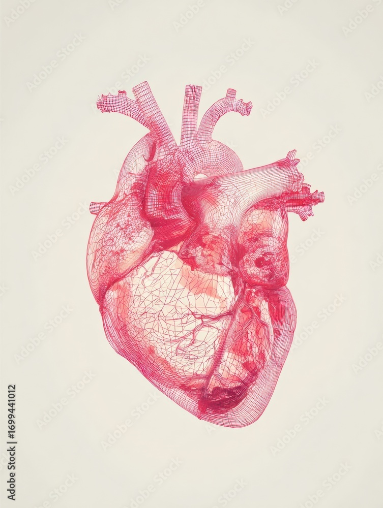 Poster detailed anatomical representation of a human heart showing intricate internal structure with transp