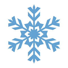 A detailed blue snowflake design symbolizing winter and cold weather, perfect for seasonal decorations, clothing, or digital graphics.