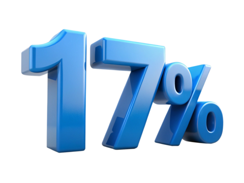 3d icon of seventeen percent discount isolated on transparent background in blue color