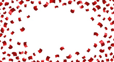 A minimal vector of red confetti pieces scattered randomly, centered on a clean white background
